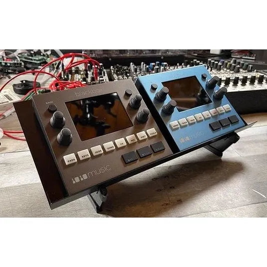 SynthRISE Expansion Shelf Medium with 1010music gear on stand