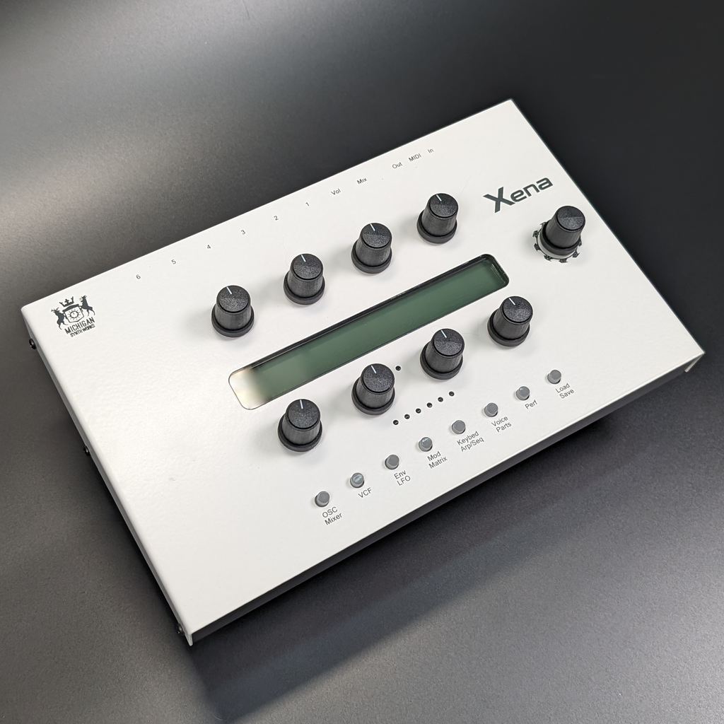 Michigan Synth Works Xena desktop synthesizer angled view