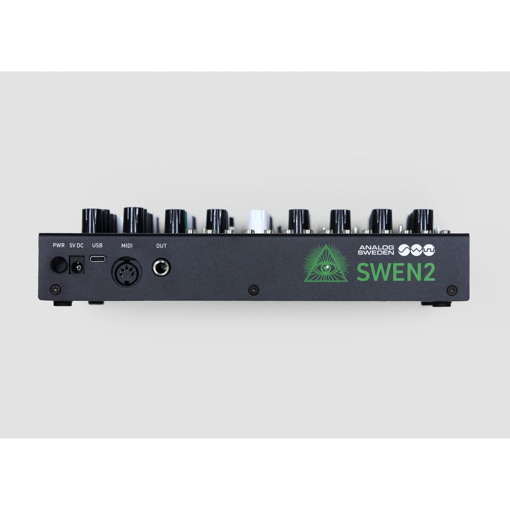 Panneau arrière du SWEN2 avec alimentation, USB, MIDI et sortie
