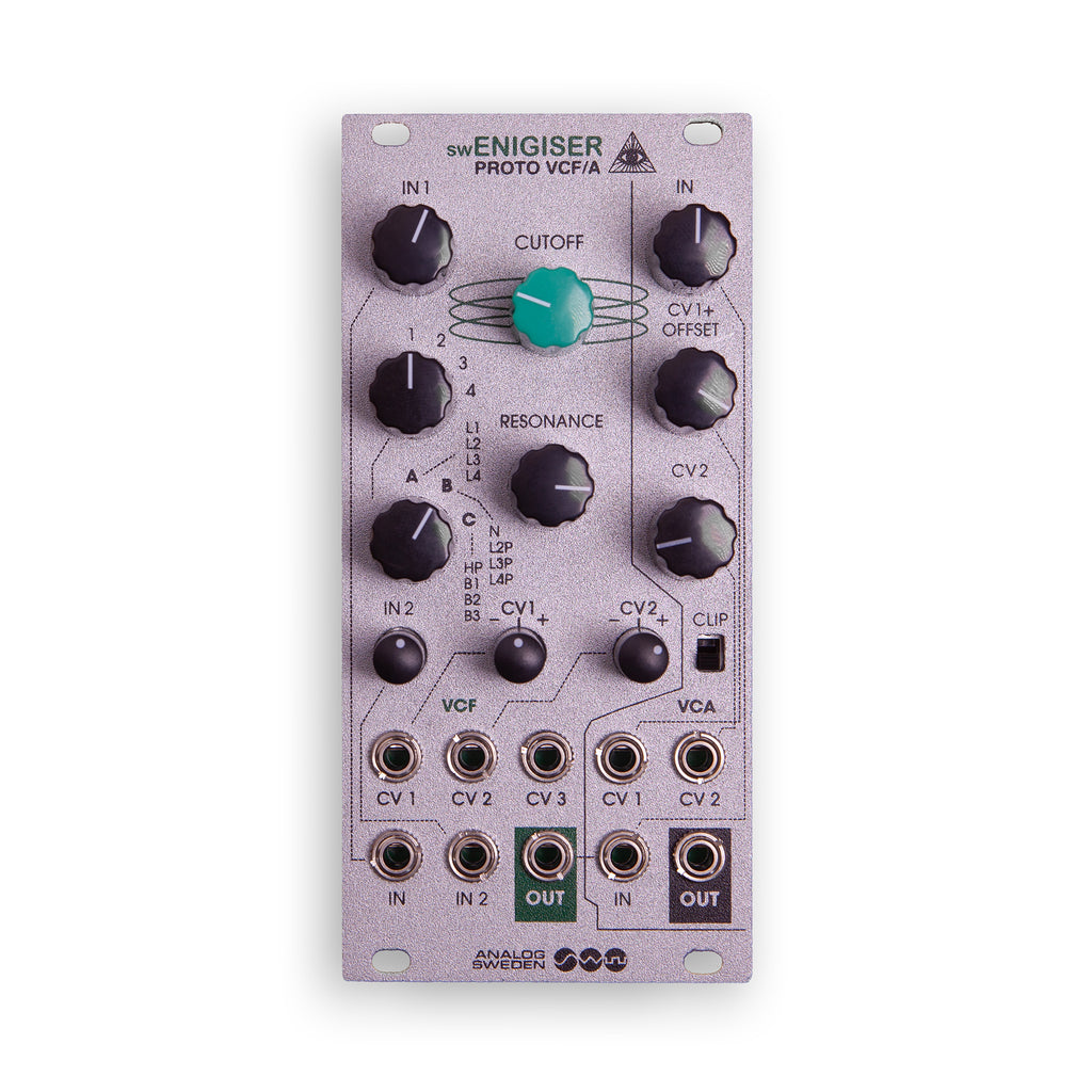 swEnigiser Proto VCF/A module with silver panel, front view