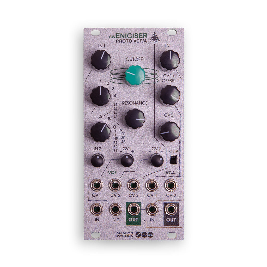 swEnigiser Proto VCF/A module with silver panel, front view